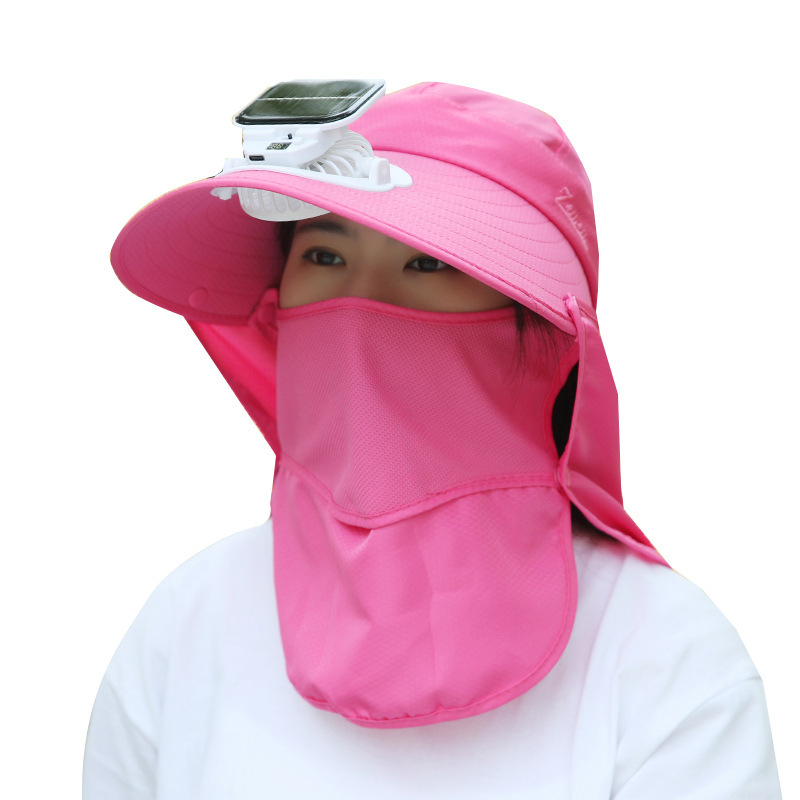 女性用夏用ソーラー充電式ファンハット、屋外牧歌的な温室作業用マスク、顔を覆う日よけ帽子|undefined