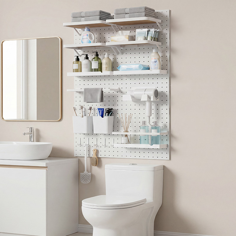 Bathroom no-drill perforated board storage rack DIY wall-mounted bathroom partition board toilet wall-mounted partition board