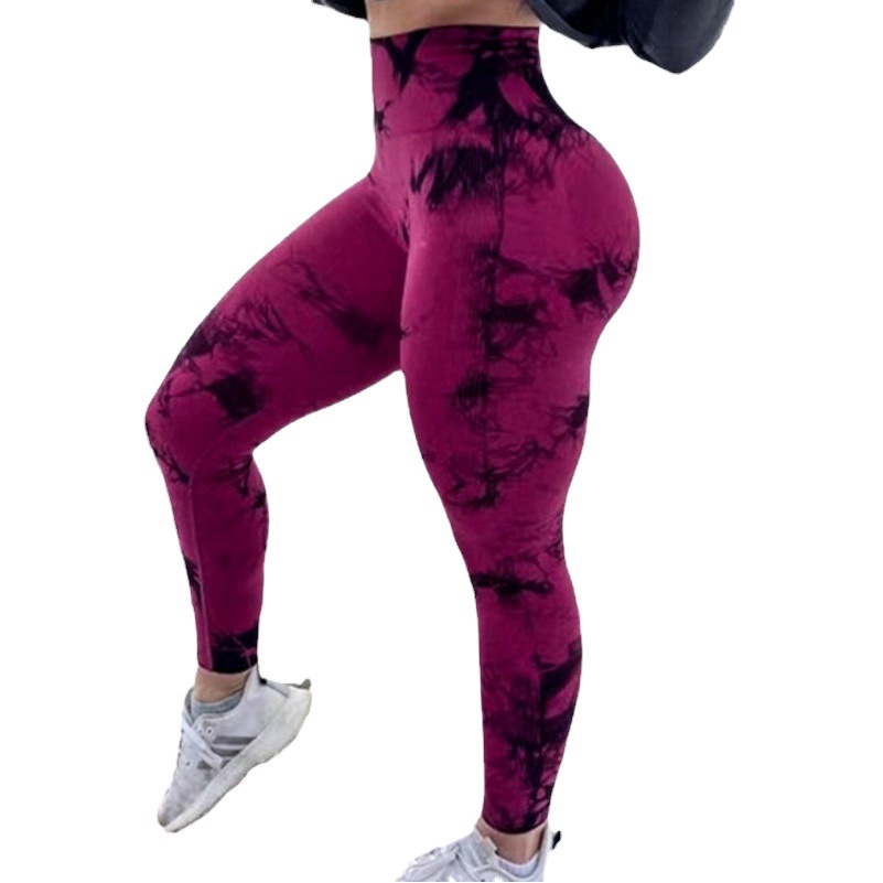 Transfronterizo Amazon popular sin costuras cara sonriente pantalones de yoga teñidos de cintura alta melocotón medias de cadera pantalones de fitness elásticos altos