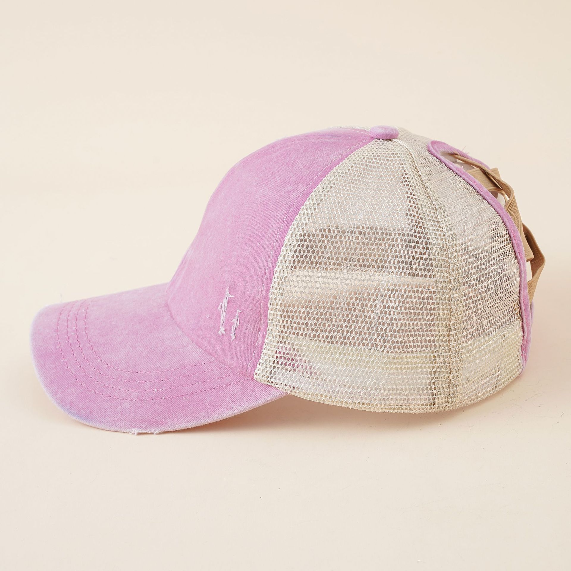 Las nuevas mujeres de cola de caballo agujero lavado de algodón gorra de béisbol verano transpirable malla al aire libre enarboló tapa cúpula