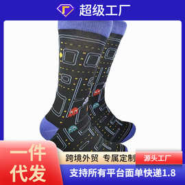 跨境欧美潮袜高筒袜子男士街头运动嘻哈长筒袜透气吸汗棉袜temu