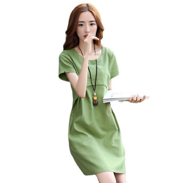 越境貿易婦人服綿麻ワンピース薄手半袖ゆったりウエストミディ丈ワンピース森ガール風切り替えAラインワンピースおしゃれ|undefined