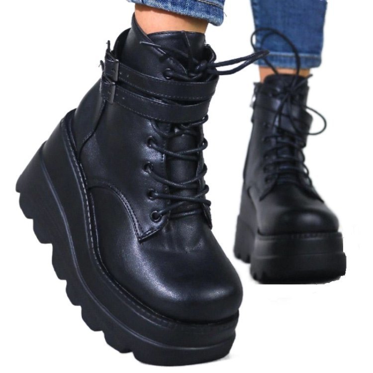 Damen Plateau Stiefeletten Mit Absatz Und Schnalle Für Den Winter_voghion.com