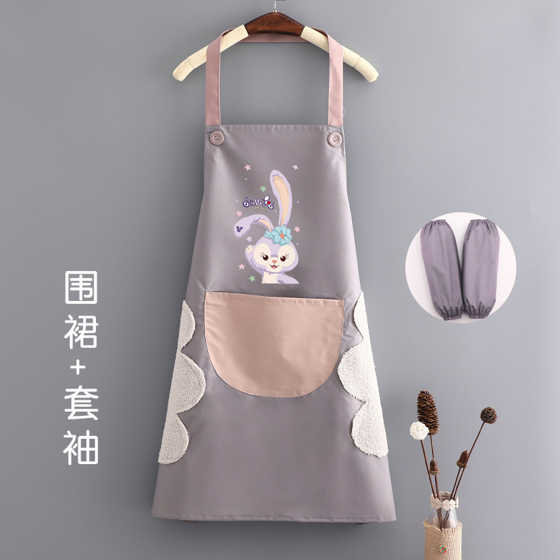 Mão limpando pescoço halter impermeável Xingdai coelho roxo cinza rosa bolso + mangas