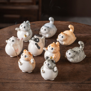 Cute Lucky Kitten Ceramic Incense Holder Base Aromatherapy Stove Home Indoor Office Decoration Gift