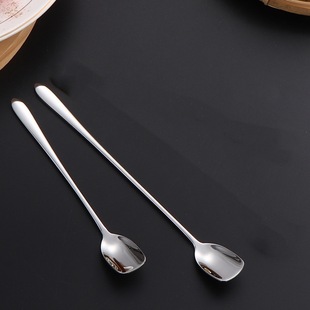 304 Stainless Steel Long Handle Mixing Spoon Household Ice Cream Ice Cream Spoon Dessert Square Spoon Tableware