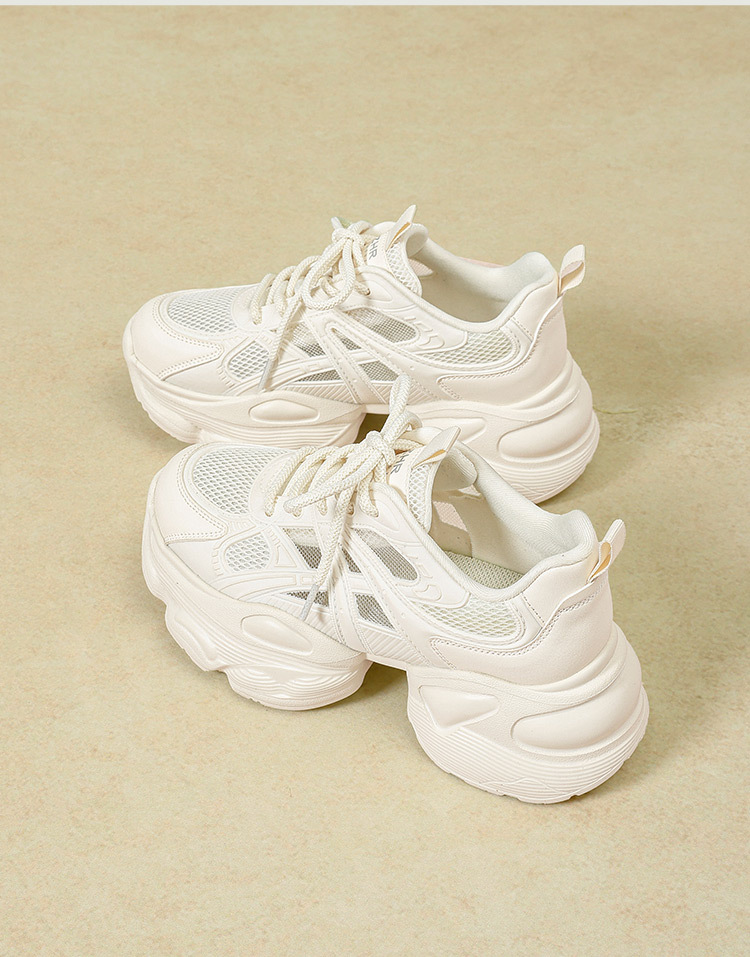 Giày sneaker nữ chunky đế dày tăng chiều cao thoáng khí — G923E Màu be chi tiết 16