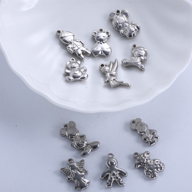 European and American DIY Simple Scenery Double Heart Hanging Neck Pendant Stainless Steel Mickey Mouse Angel Little Character Accessories