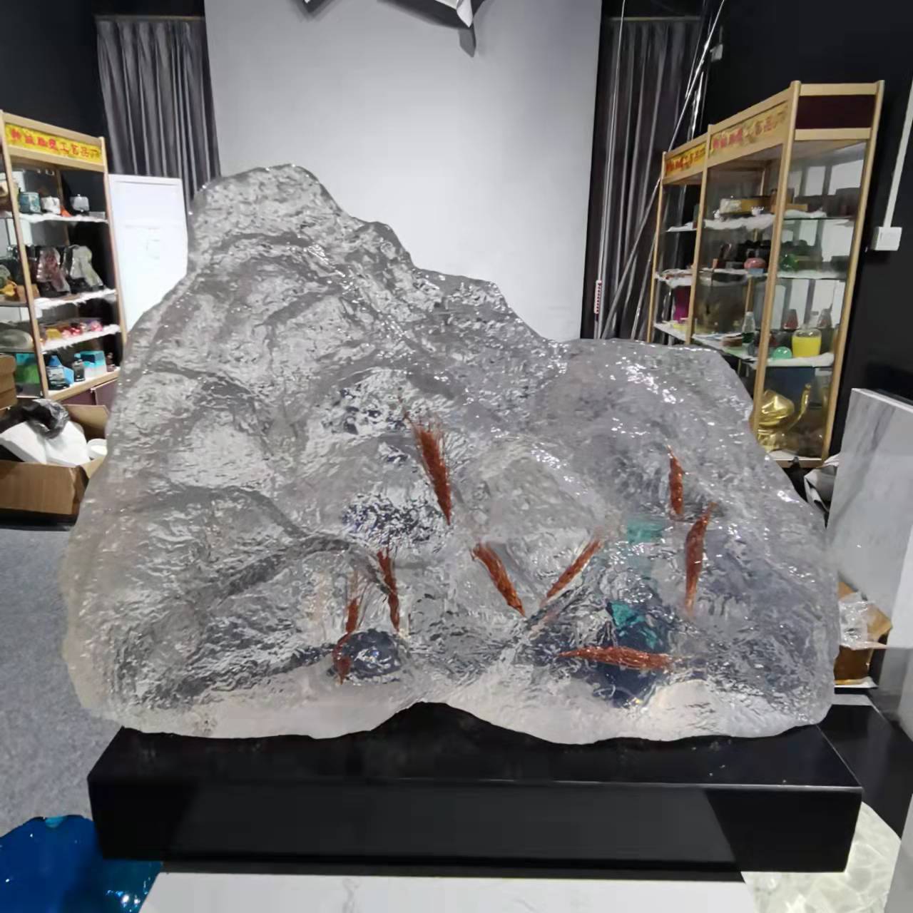 铂晶透明树脂接合玻璃钢工艺品雕塑摆件酒店新中式家具装饰品立体