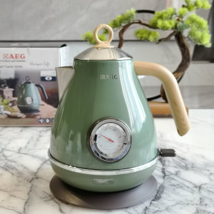 Vintage paint wood grain handle tea kettle with thermometer high color value large capacity stainless steel electric kettle