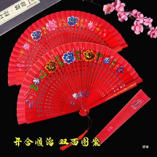 Antique Folding Fan Double-sided Cheongsam Show Fan Dance Fan Opening and Cclosing Smooth Stage Performance Solid Wood Folding Fan