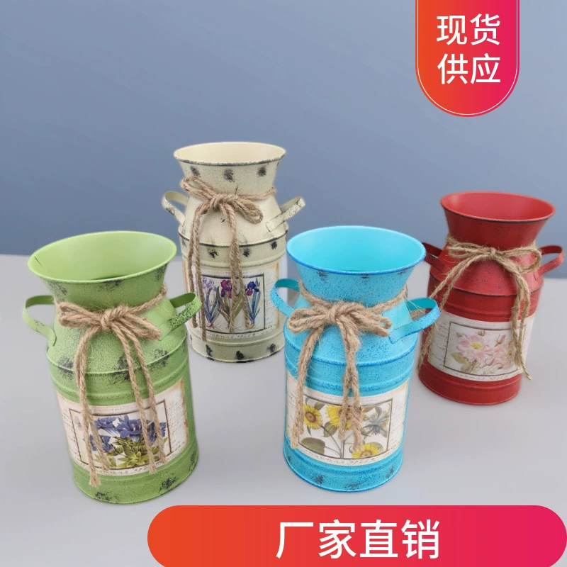 Винтажная ваза в европейском стиле, железное ведро в пасторальном ретро-стиле, декор для сада и дома, украшение для столешницы в гостиной, праздничный подарок.