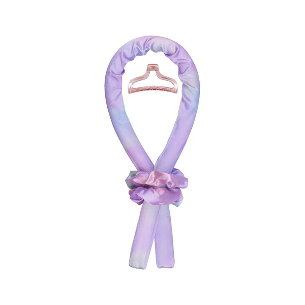 Light purple pink silk rubber curling iron (2 hair ties + clips)
