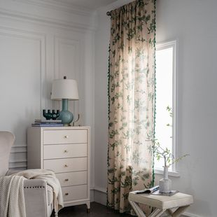 Yiman Qiyun Curtain Finished Cotton and Linen Printed Green Pine Fruit Homestay Curtain Semi-Shaded Kitchen Curtain Bay Window Factory Straight