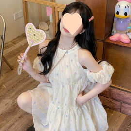 甜美少女感宽松显瘦波点彩色立体花花蓬蓬连衣裙小个子女夏季新款