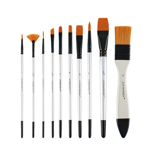 Cross-border white pole ten-piece set with mixed head nylon hair brush portable canvas bag student acrylic pen oil paint brush wholesale