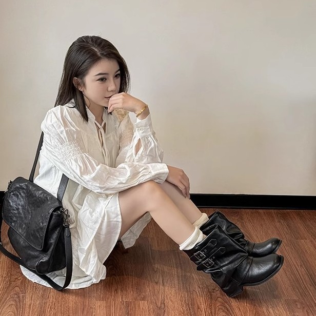 今年人気の女性用ショートブーツ2025秋冬新作本革黒超人気パンツブーツ厚底おしゃれショートブーツ|undefined