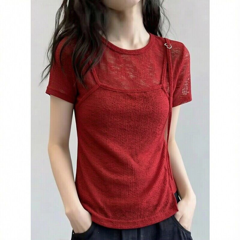 Plus-Size Faux Two-Piece Short-Sleeve T-Shirt for Women, 2026 New Summer Style, Slimming Irregular Top for Women Plus-Size Faux Two-Piece Short-Sleeve T-Shirt for Women, 2026 New Summer Style, Slimming Irregular Top for Women