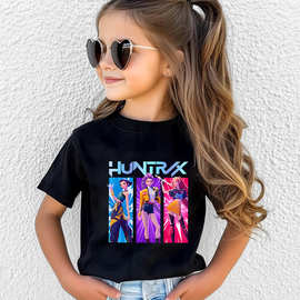 动漫卡通潮流印花230克精梳棉黑色圆领上衣短袖中小儿童T恤0821