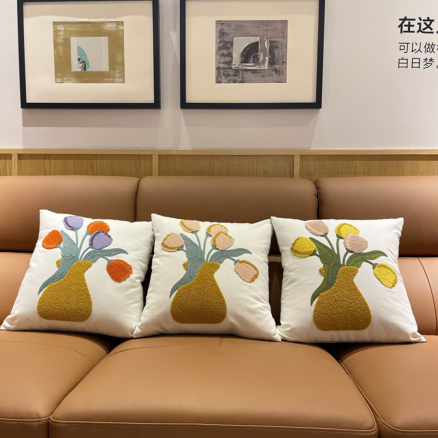 北欧ins小清新简约刺绣抱枕花束抱枕套客厅沙发靠垫卧室靠枕-阿里巴巴