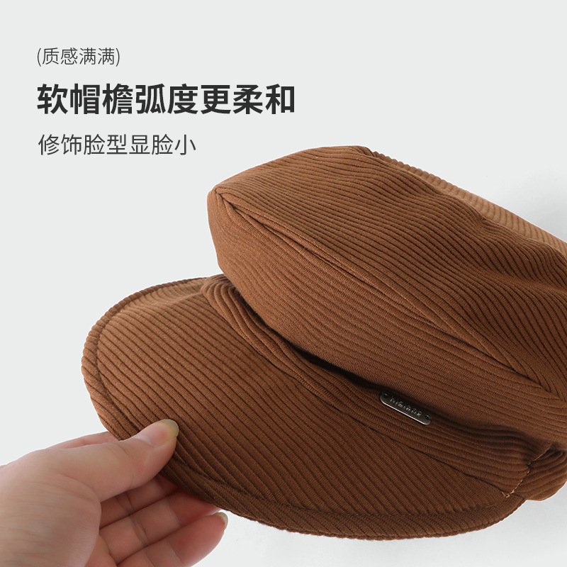 秋冬新款复古文艺灯芯绒银标报童帽时尚休闲百搭软檐抽绳贝雷帽|undefined
