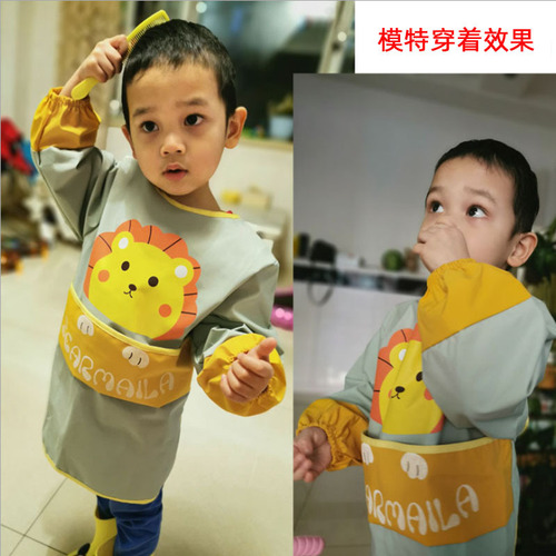 Children's long-sleeved waterproof smock, child's personalized apron, baby's eating clothes, mid-length bib, spring, autumn and winter