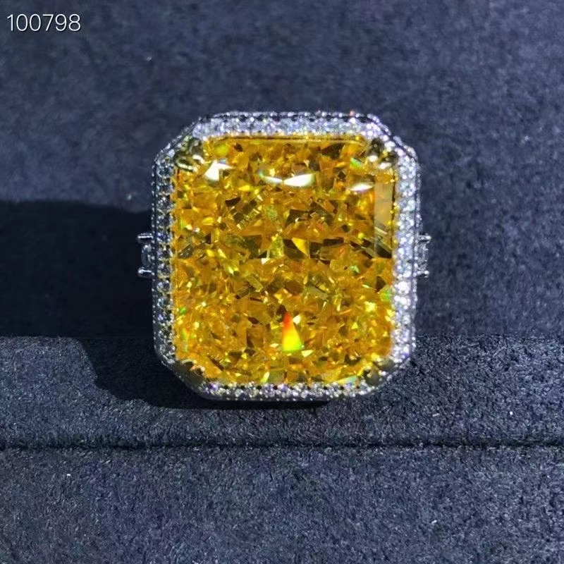 Gao Ding alto carbono diamante anillo 15 quilates lujo hielo flor corte piedra transfronteriza Comercio exterior exclusivo para joyería de las mujeres