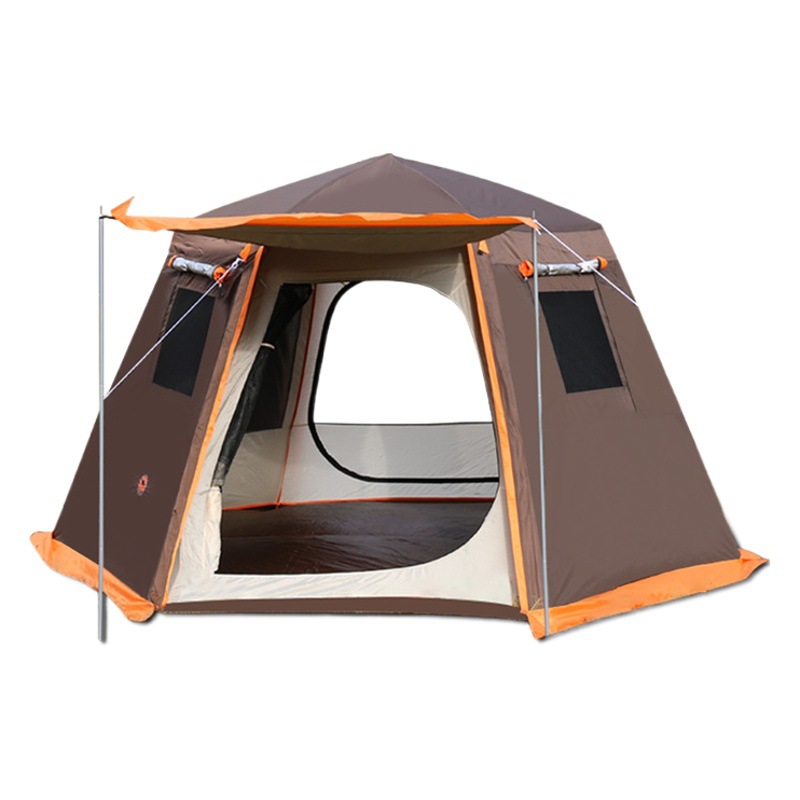 Tienda de fábrica tienda automática al aire libre 3-4 personas 5-8 personas protección solar camping a prueba de lluvia doble poste de aluminio carpa hexagonal