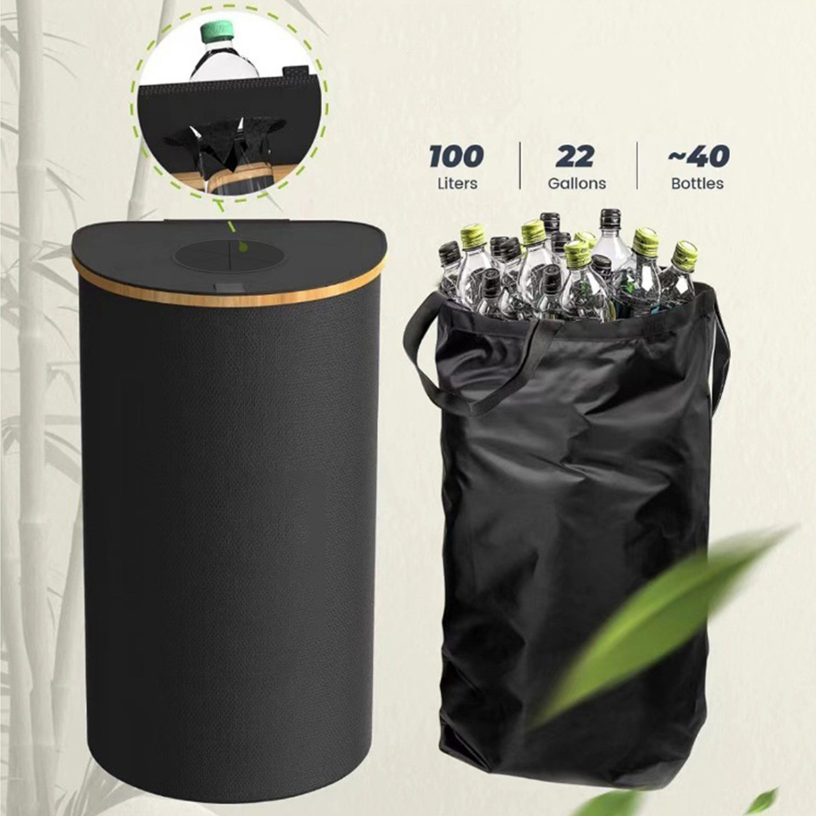 Cesta de ropa sucia con cubierta plegable reciclada de bambú, canasta de almacenamiento de tela Oxford, hogar, bolsa interior, caja de botella, a prueba de polvo