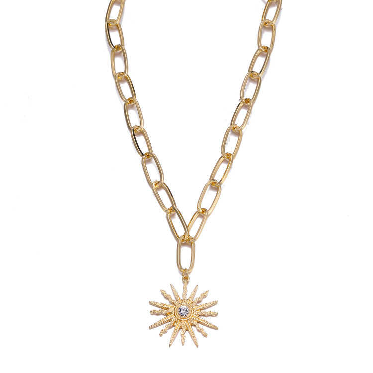 Fashion Hip Hop Diamond Sun Flower Pendant Necklace display picture 2