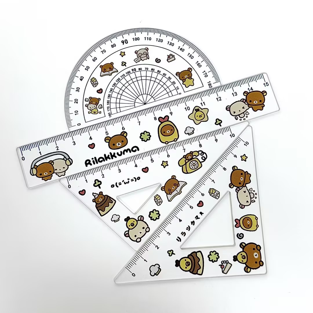Nuevo hueco manzana gatito cubierta regla de medición de estudiantes papelería triángulo conjunto de ángulo de alto valor nominal regla giratoria