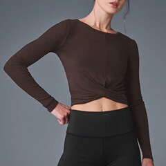 2025新型腹部捻挫臍長袖tシャツ女性肌羅紋ガードル運動ヨガトレーニング服上着