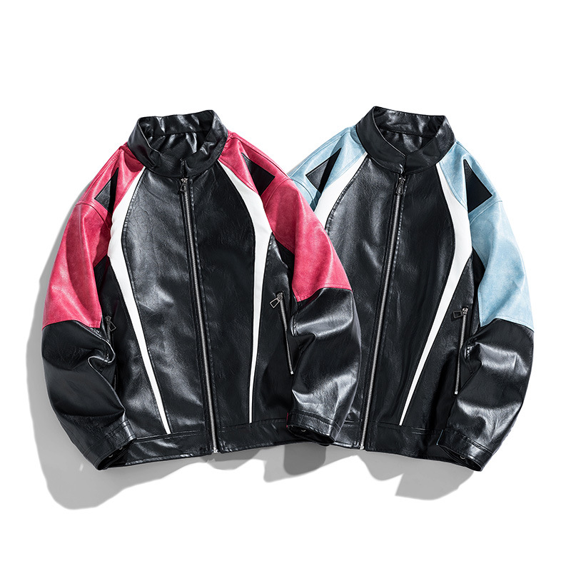 Otoño y invierno nuevo hombre chaqueta de cuero PU chaqueta de cuello vertical chaqueta de cuero hombre estilo coreano delgado no quemado moda de hombre