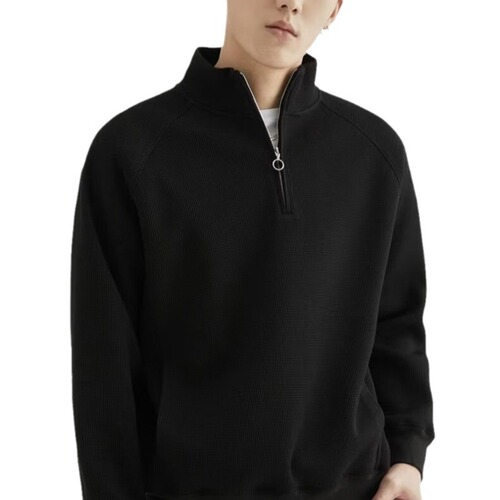 Half-zip hoodie men's spring and autumn Japanese retro heavy cable knit outerwear fashionable woolen sweater