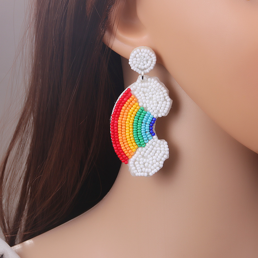 Glass Material 1 Pair Lady Rainbow Heart Shape Glass Drop Earrings