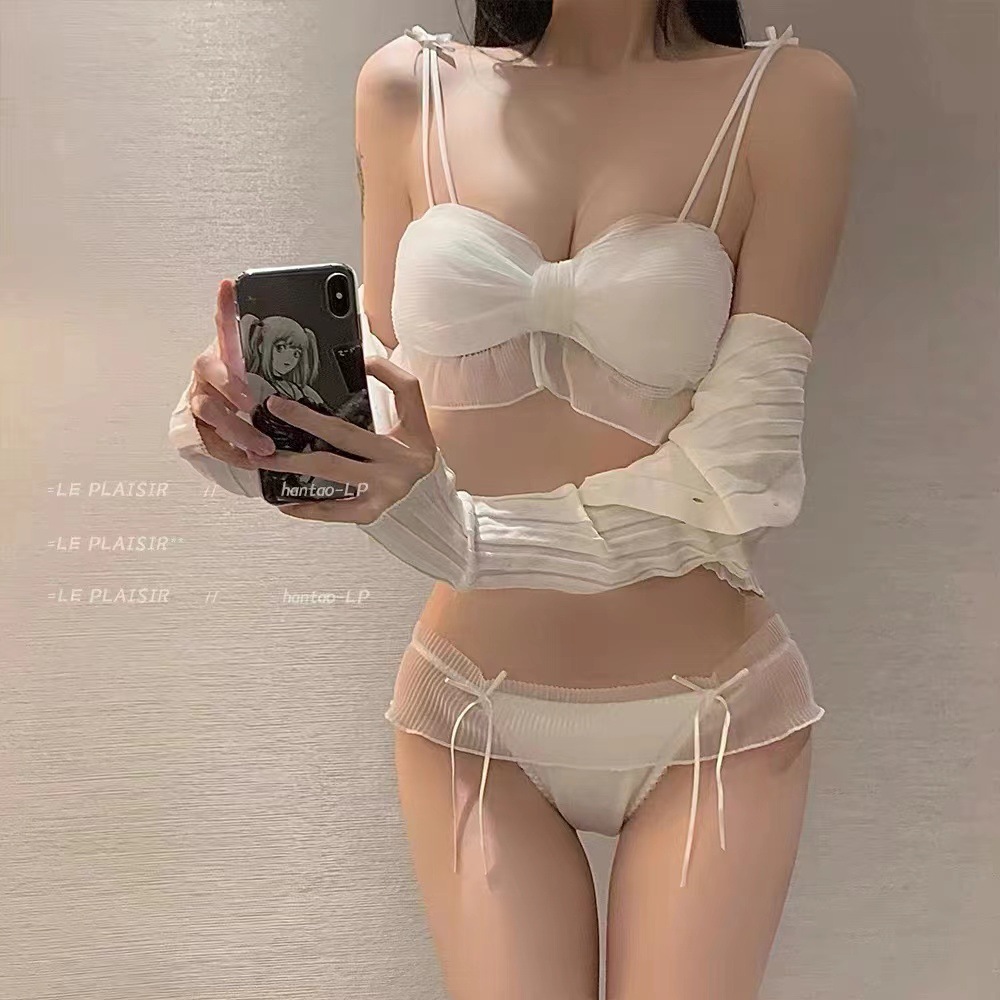 Japonés de encaje malla sujetador chica traje sexy tentación hilo neto simple arco Correa ropa interior femenina