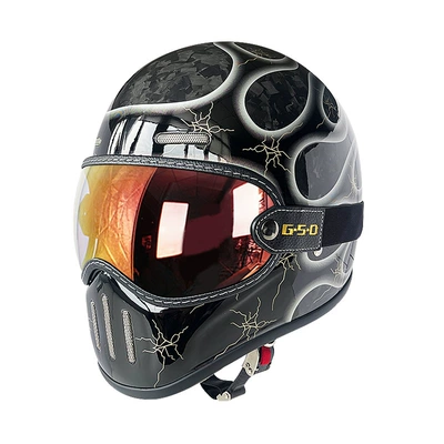 Motosiklet kaskı (dəbilqə) — Export Carbon Fiber Retro Motorcycle Helmet - silver-flame-color-mirror-m55-56