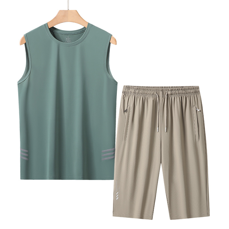 L - 8X verano chaleco de malla de hielo para hombre delgado camiseta de secado rápido para aumentar la camiseta deportiva pantalones cortos para hombres