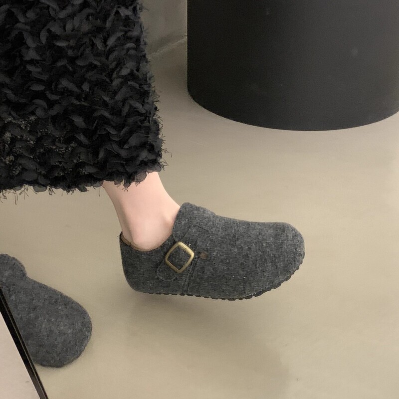 Thick-Soled, Height-Increasing, Fleece-Lined, Warm Birkenstock-Style Women's Shoes, 2025 New Winter Slip-On Snow Boots, Cotton Shoes, Loafers