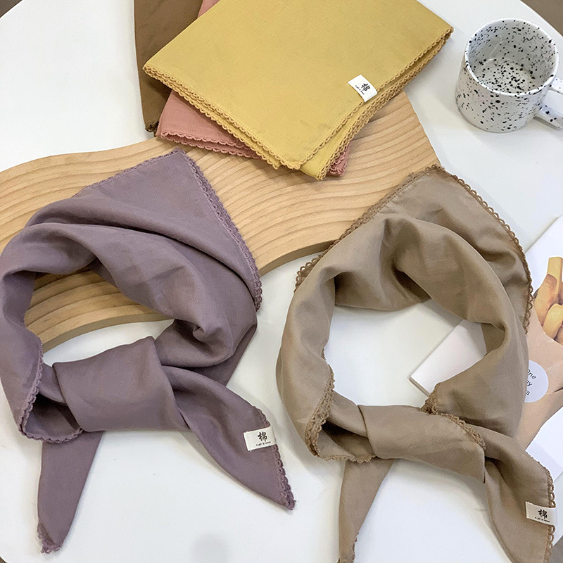 Toallas cuadradas coreanas de color sólido de doble capa de algodón exterior con un chal de moda pequeña bufandas de cuello bufandas de cuello