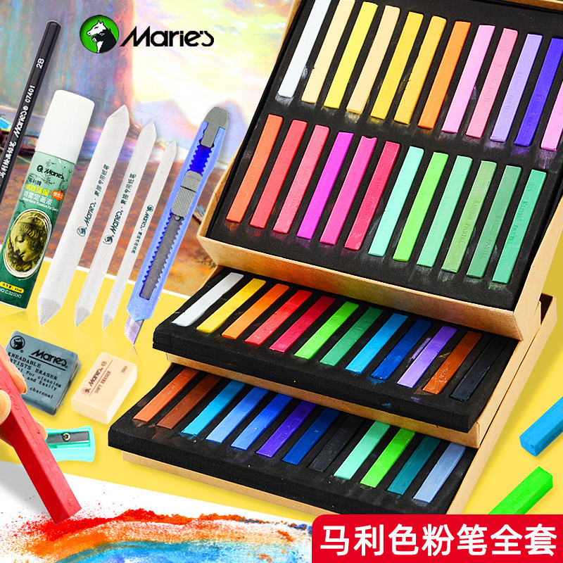 Marley Color Chalk Pastel Stick 48 Colors Special Color Pigment for Art Students Ultra-Light Clay Blackboard Newspaper Holiday Class Painting