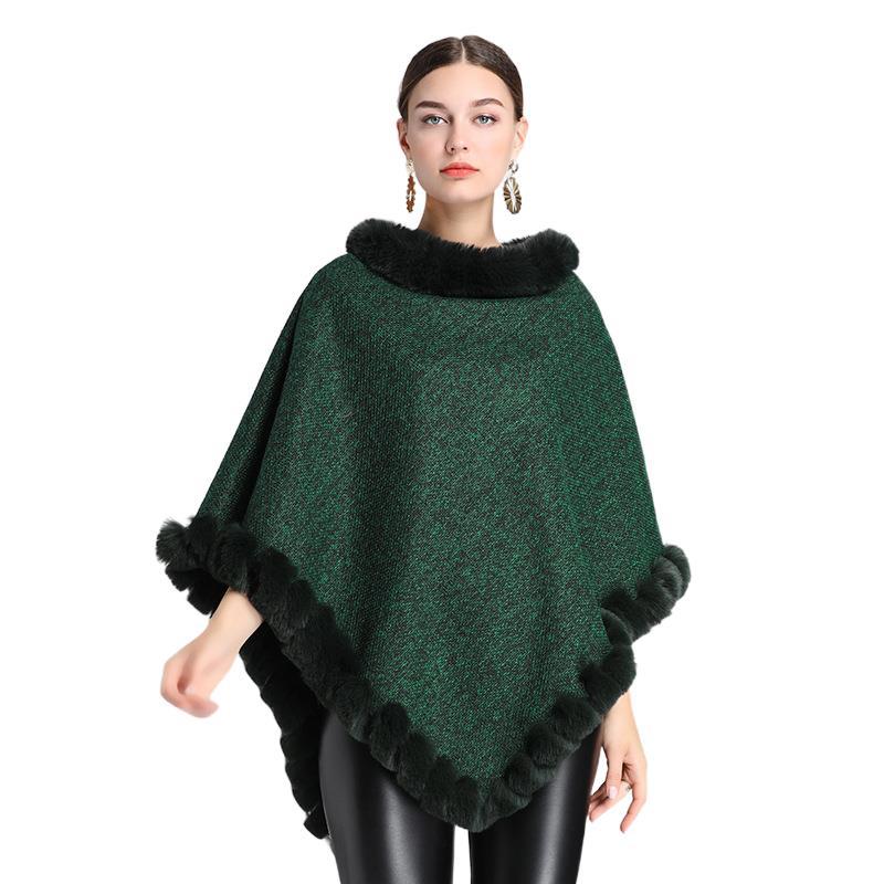 Stickad tröja i plusstorlek med fleece och tjock pälskrage_voghion.com