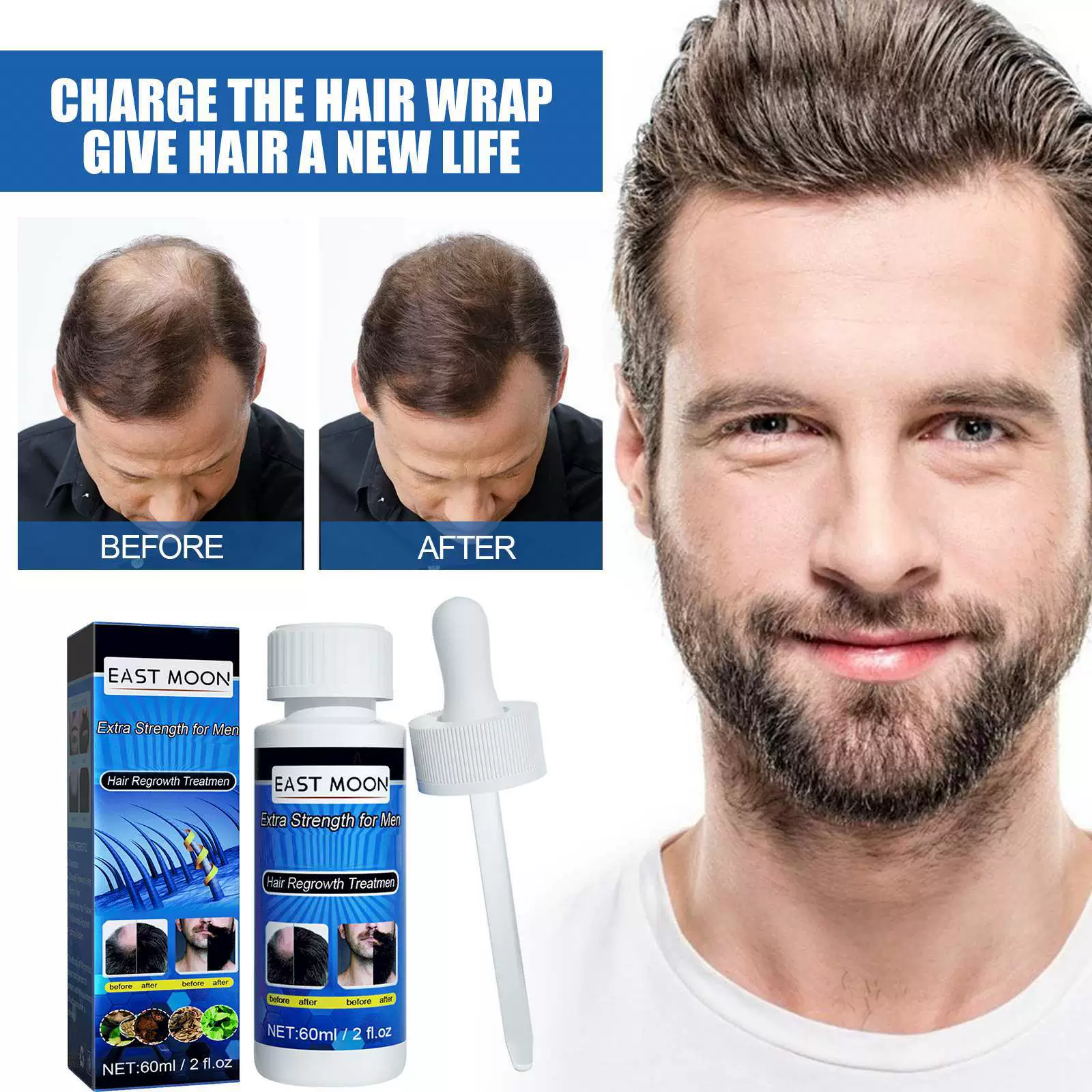 East Moon Мужская жидкость для волос для волос Мужская борода предотвращает спады