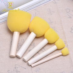 Wholesale 5-pack Early Education DIY Kindergarten Graffiti Tools Painting Brush Round Wooden Handle Sponge Seal Painting Brush