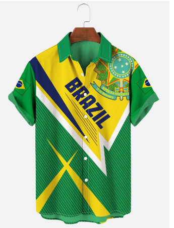 Fuente de rayas de manga corta para hombre patrón digital de cuatro lados nueva camisa de bala de cuatro lados en 3D transfronteriza fábrica de camisas de Brasil