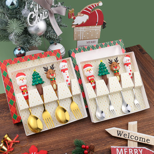 J Cross-border Christmas Spoon suit Cartoon Funny Christmas Tree Dessert Cake Spoon Creative Tableware Christmas Gift