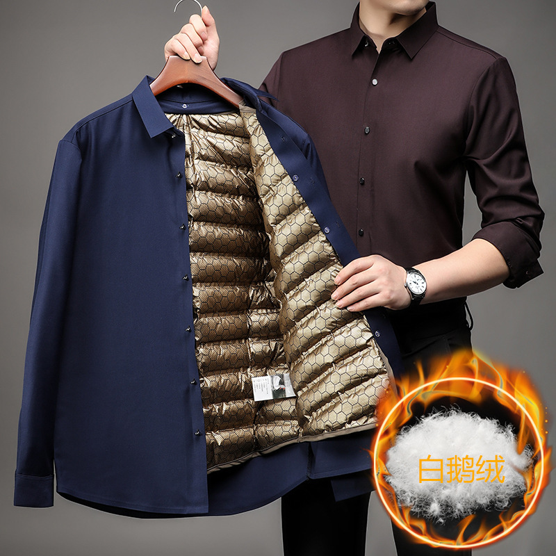 Factory store graphene black gold men's white goose down shirt autumn and winter thickened warm detachable liner down shirt