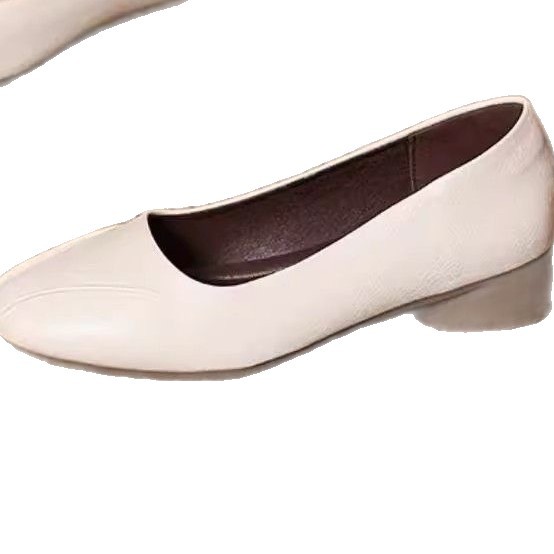 2026 nuevos zapatos de cuero suave de tacones gruesos negros para mujeres zapatos de trabajo de prueba superficial