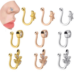 Amazon Cross-border E-commerce New Product Recommendation: Stainless Steel Diamond-inlaid Three U-shaped Nose Studs, Nose Rings, Nose Clips, Piercing Accessories