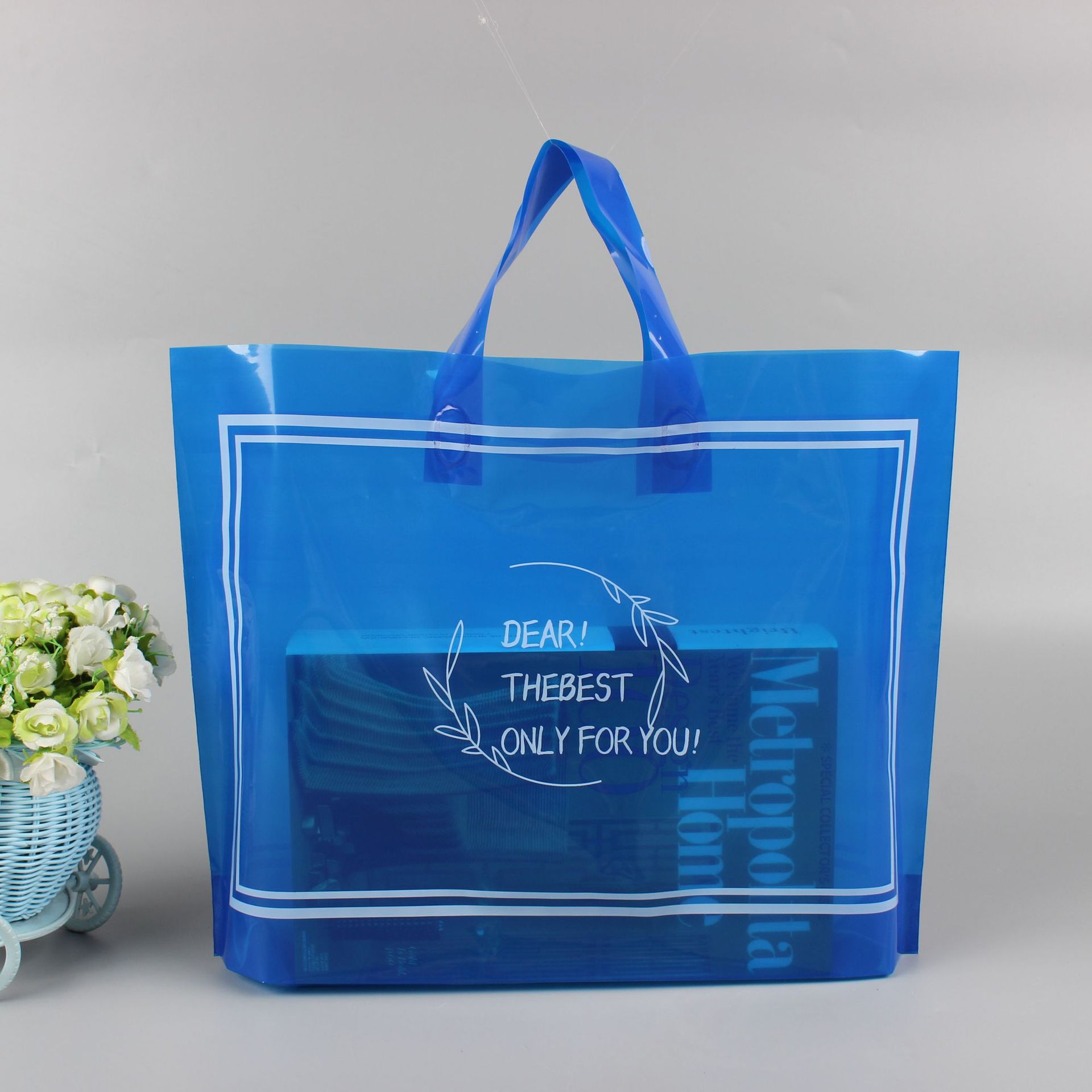 服装塑料袋批发 半透色卡莱因蓝服装手提袋 购物袋现货可印刷